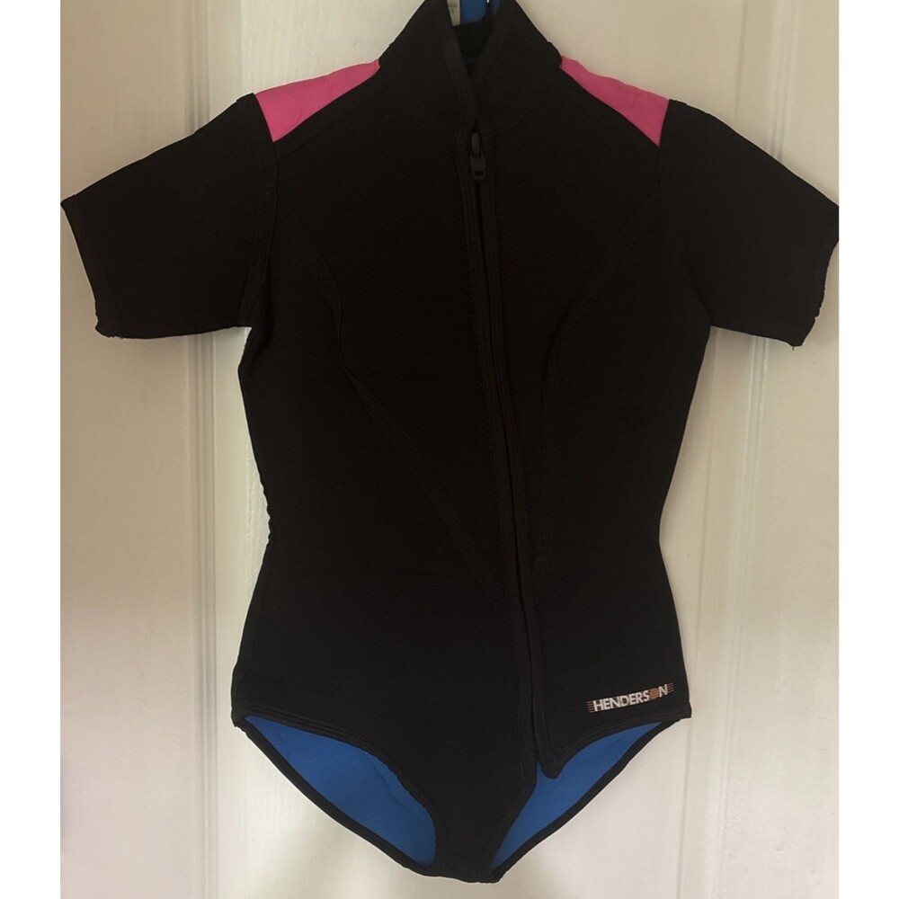 Henderson Aquatics Vintage Front Zip Shorty Legless Wetsuit Pink Black Sz Large